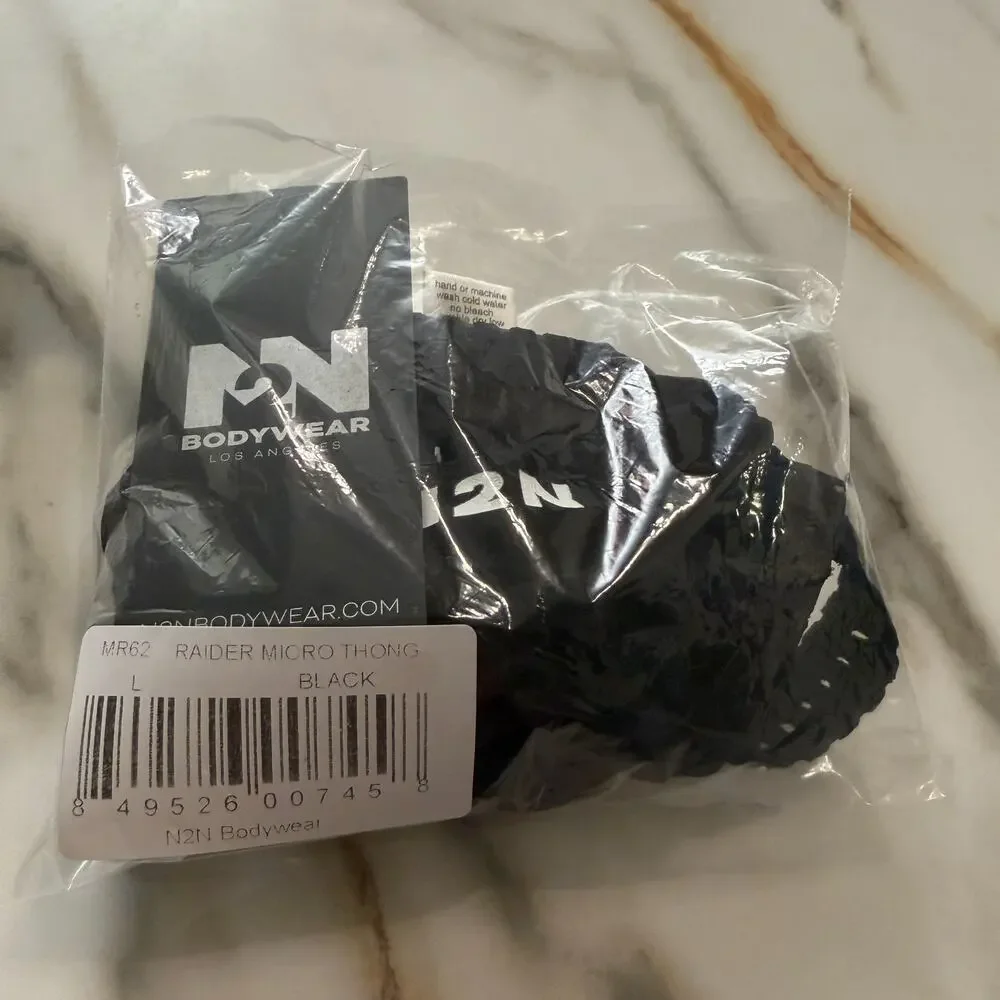 NEW N2N Bodywear Mens Raider Micro Mesh See Thru Thong Color Black Size Large